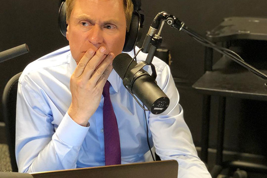 Pat Kiernan recording his podcast at NY1.